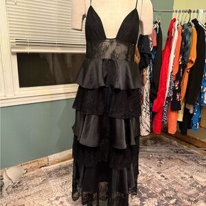 WeWoreWhat Black Lace High Low Dress